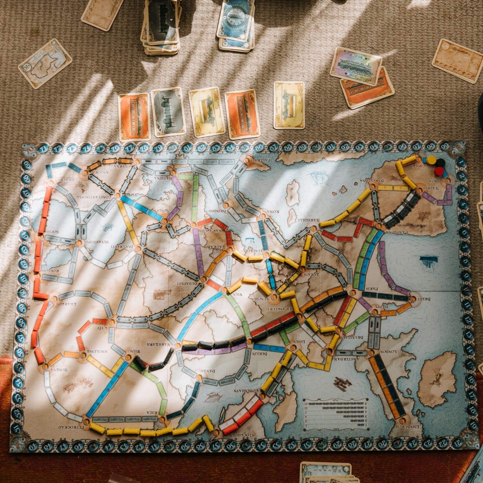 A board game with a map on it.